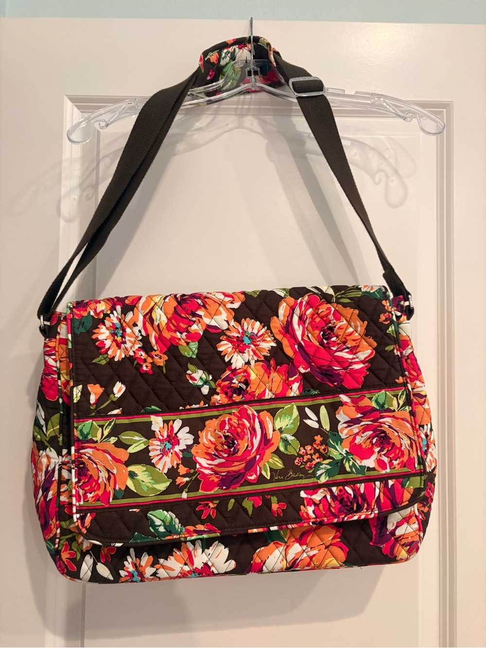 Vera Bradley Brown Floral Quilted Crossbody Messenger Bag